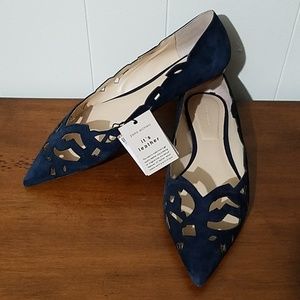 Zara blue suede laser cut flats
